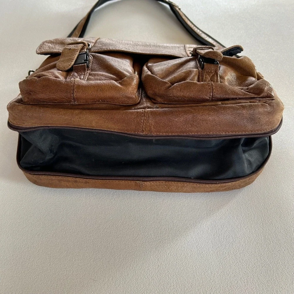 Unisex‎ Vintage Messenger Bag Tan Brown Distressed Leather Satchel Academic Boho